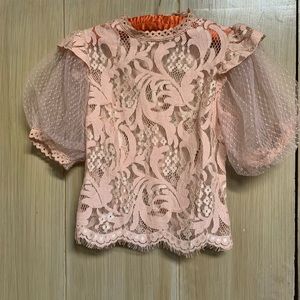 Puffed sleeve lace blouse